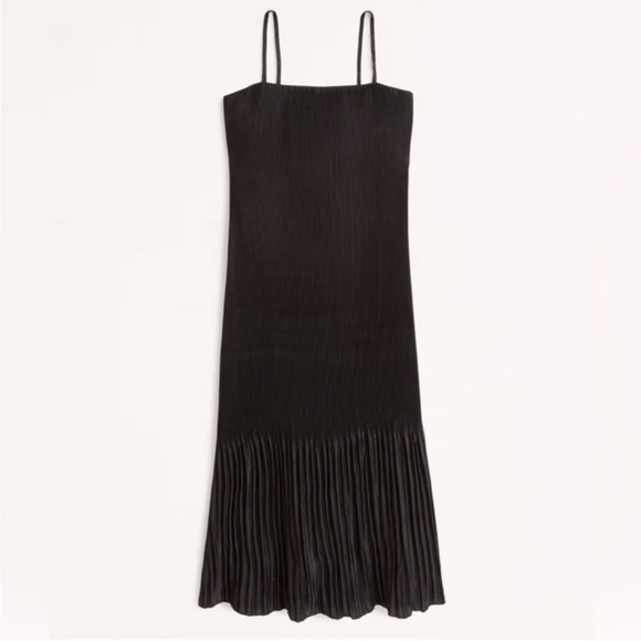 Abercrombie A&F Giselle Pleat Black Midi Dress - Picture 2 of 3